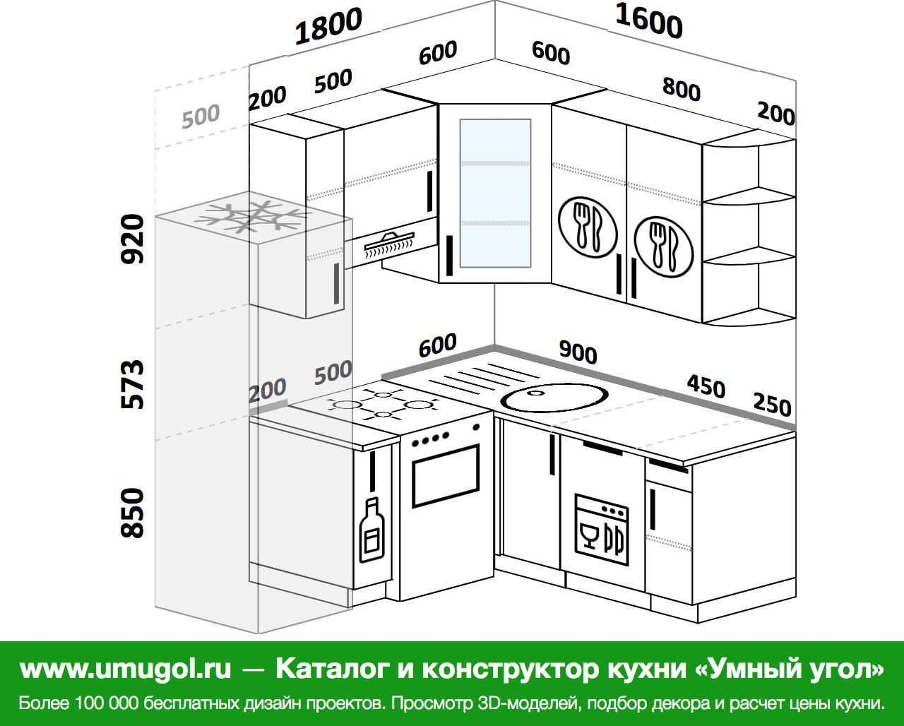 размер угловой кухни 180 на 180