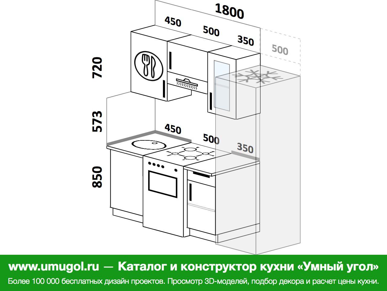 Кухня 5 метров планировка с холодильником прямая