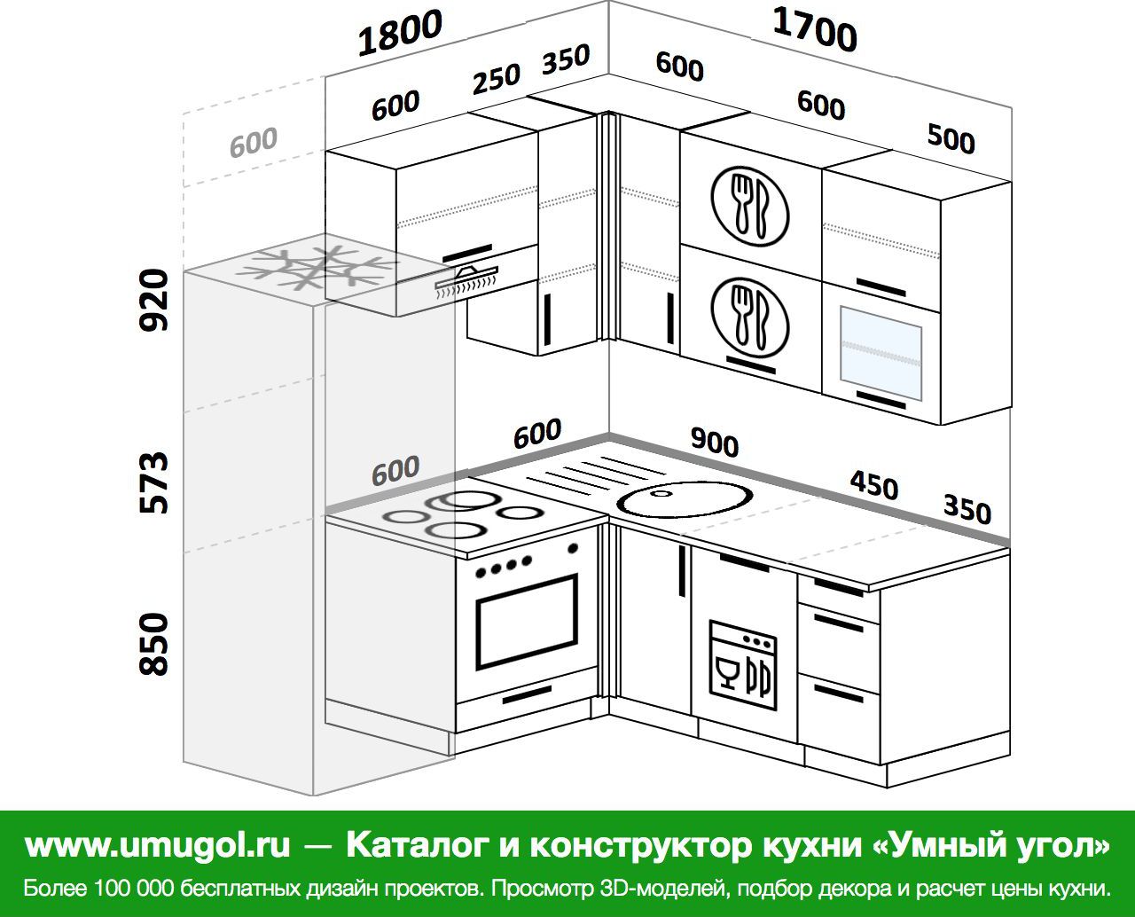 Умный угол конструктор кухни для маленькой кухни