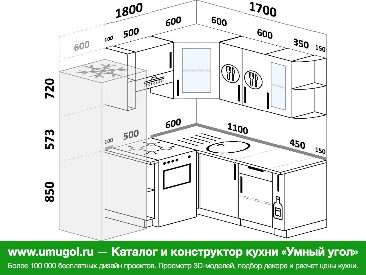 Угловая кухня 2.5 на 2.5