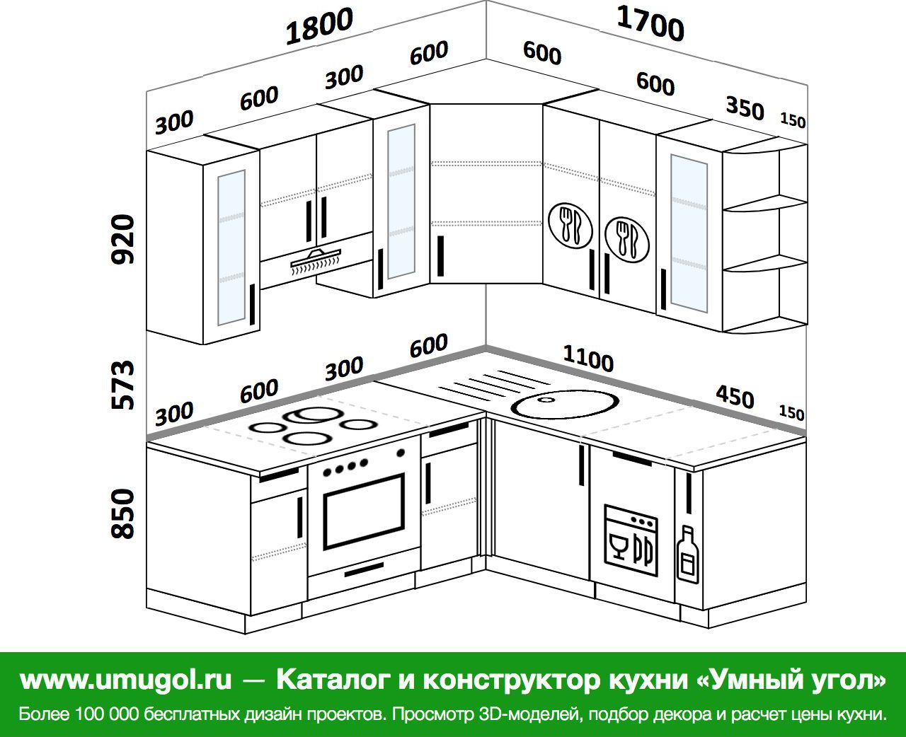 размер угловой кухни 180 на 180