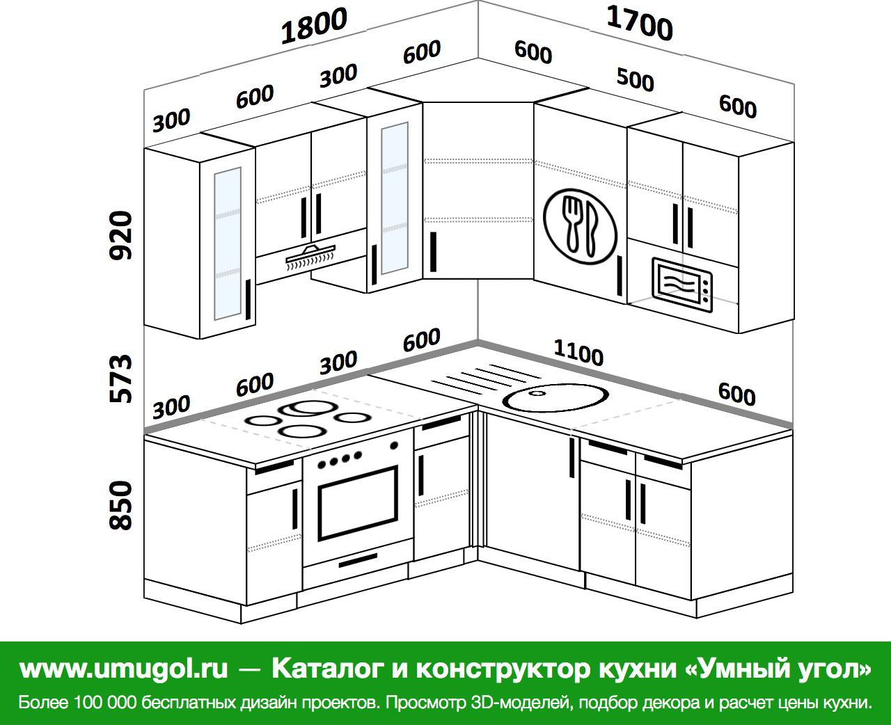 Планировка угловой кухни