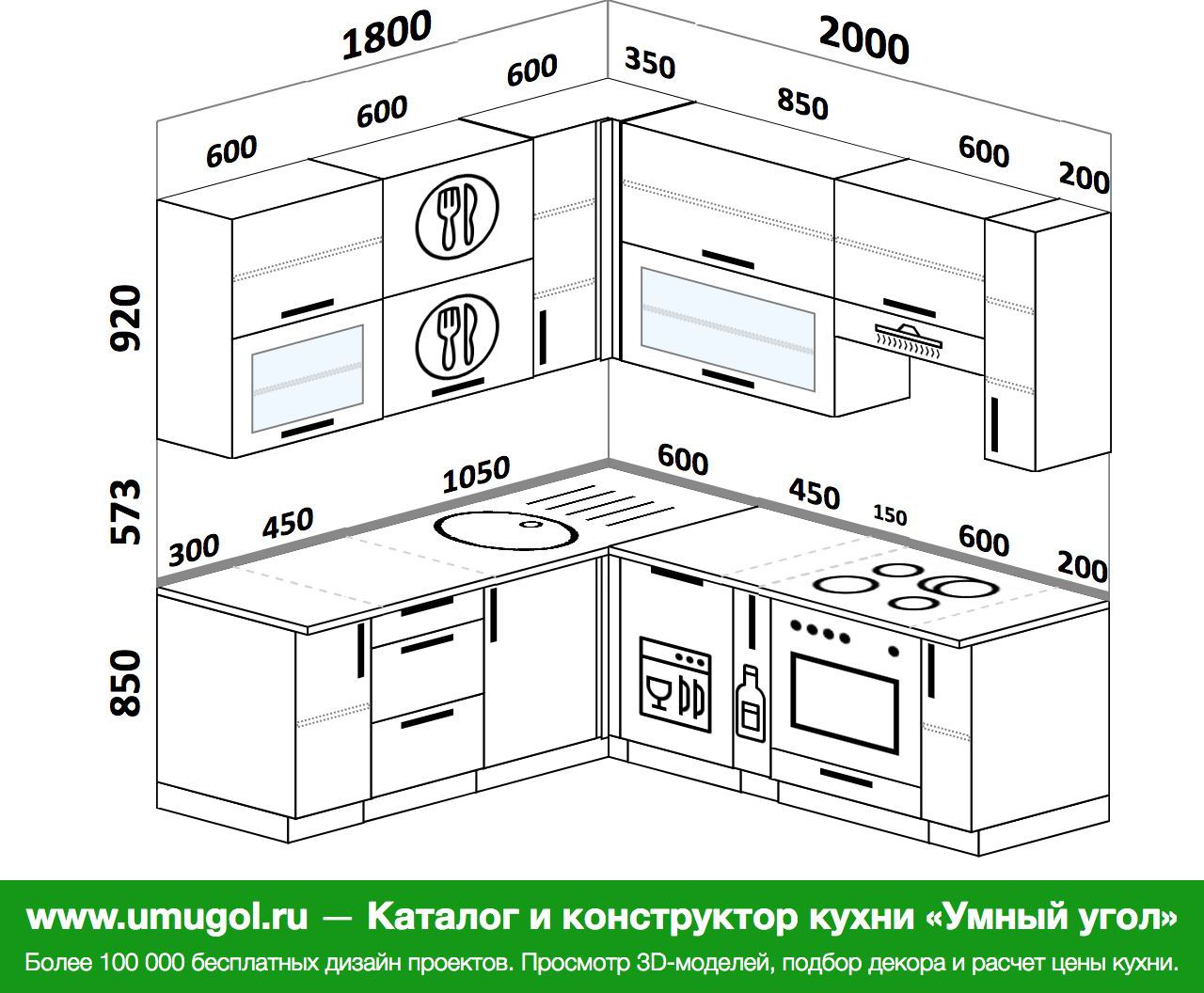 размер угловой кухни 180 на 180