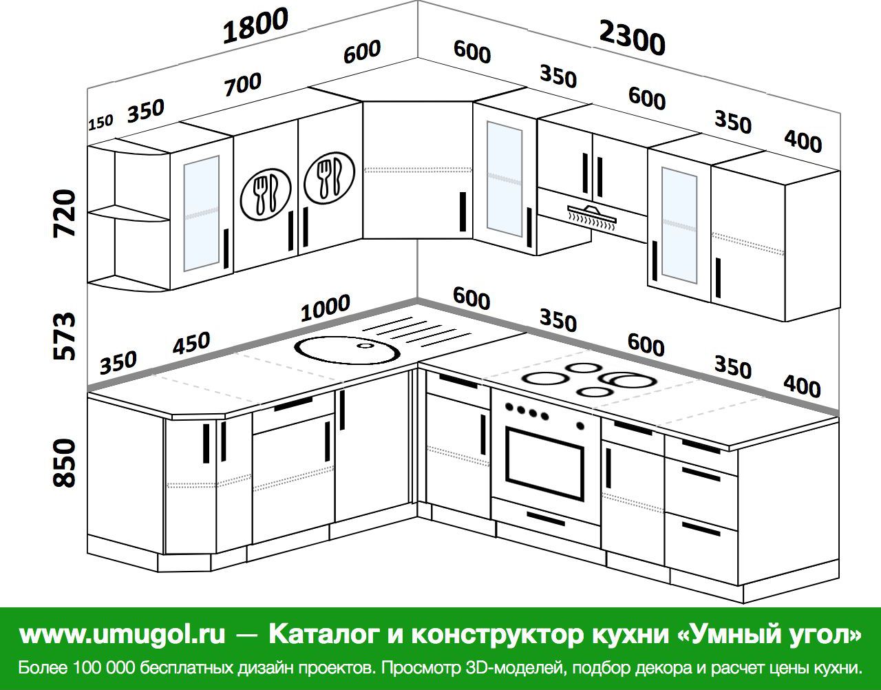 Проекты угловых кухонь 4 на 4 м