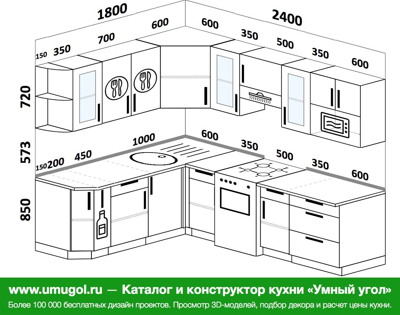 размер угловой кухни 180 на 180