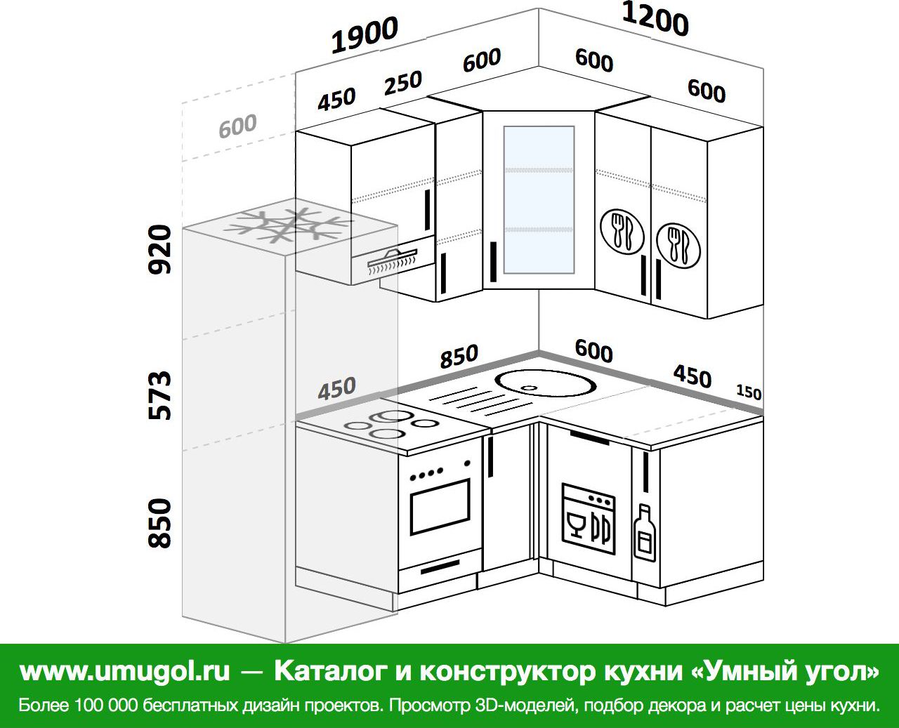 Кухня 1900 мм на 1200 мм дизайн