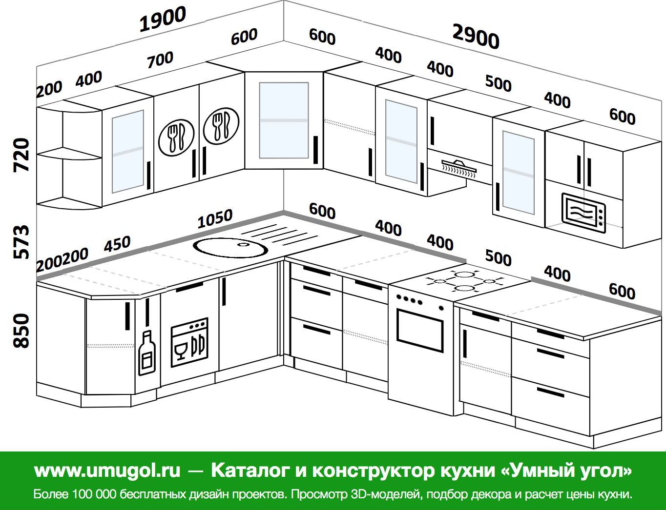 Планировка углового кухонного гарнитура