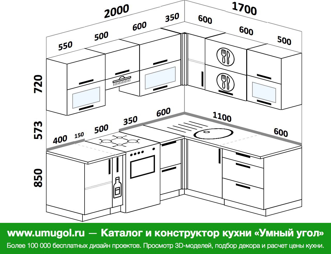 кухня угловая 1700 на 1700