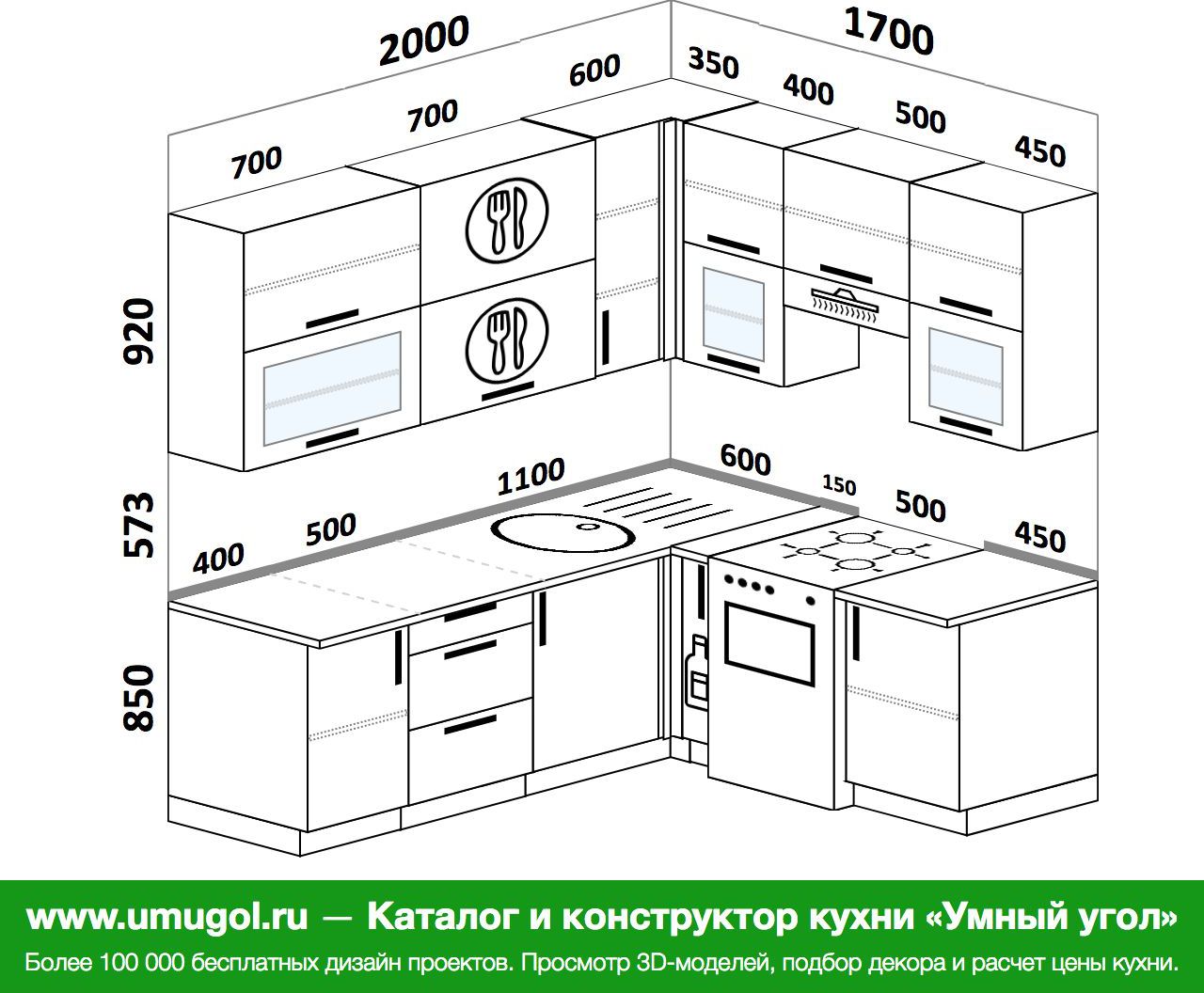 Проекты кухонь угловых с размерами фото готовые