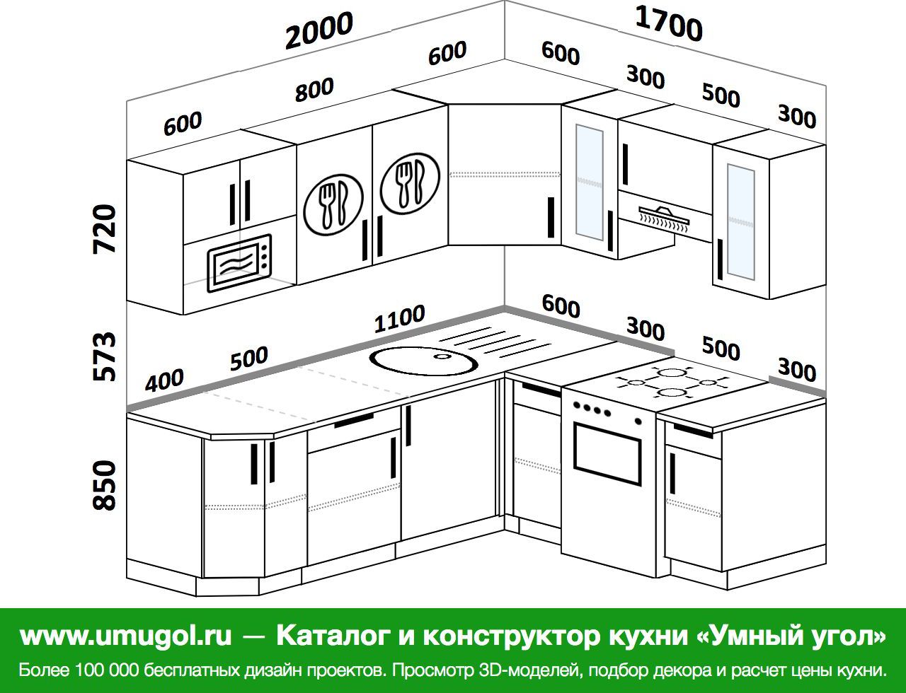 Планировка угловой кухни 1700 на 2000