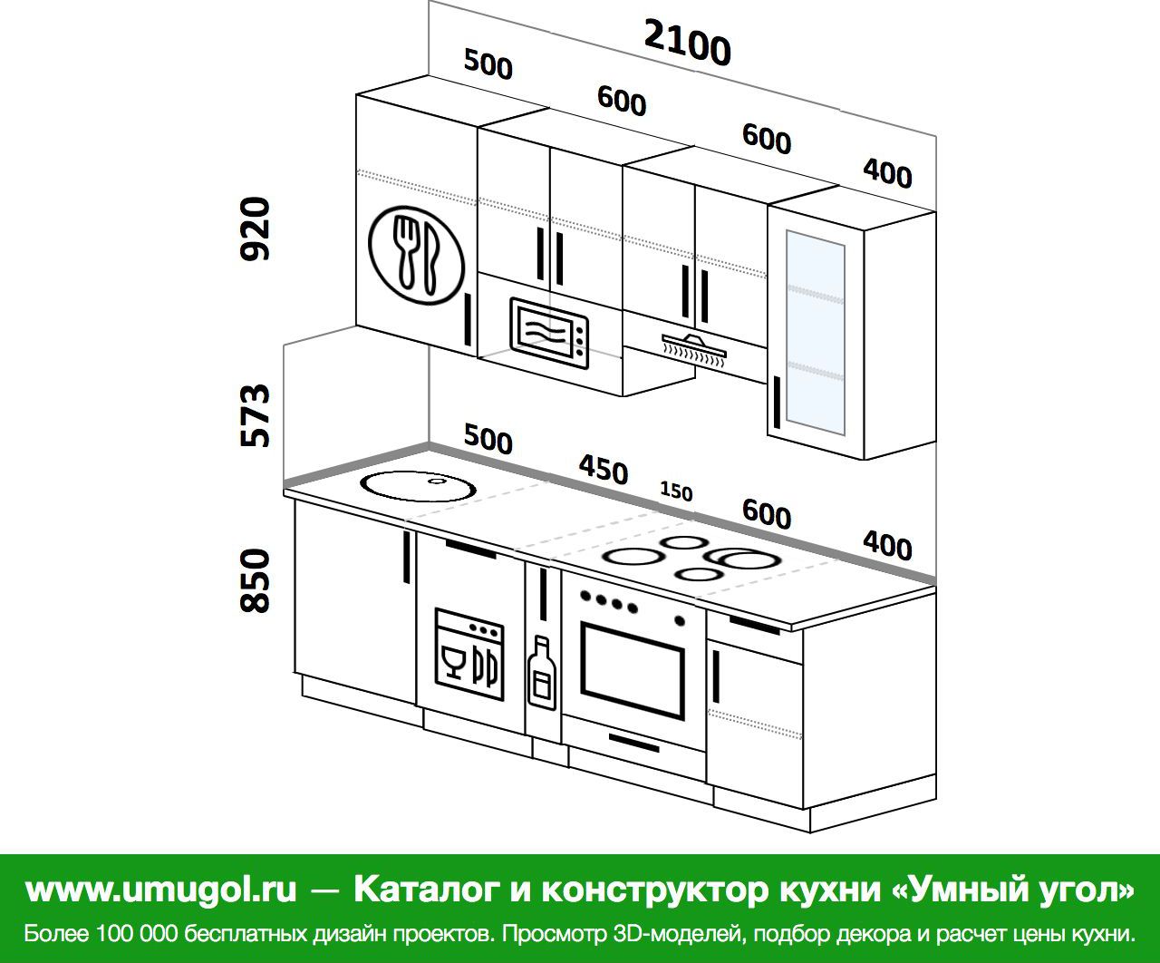 Расположение шкафов на кухне прямой