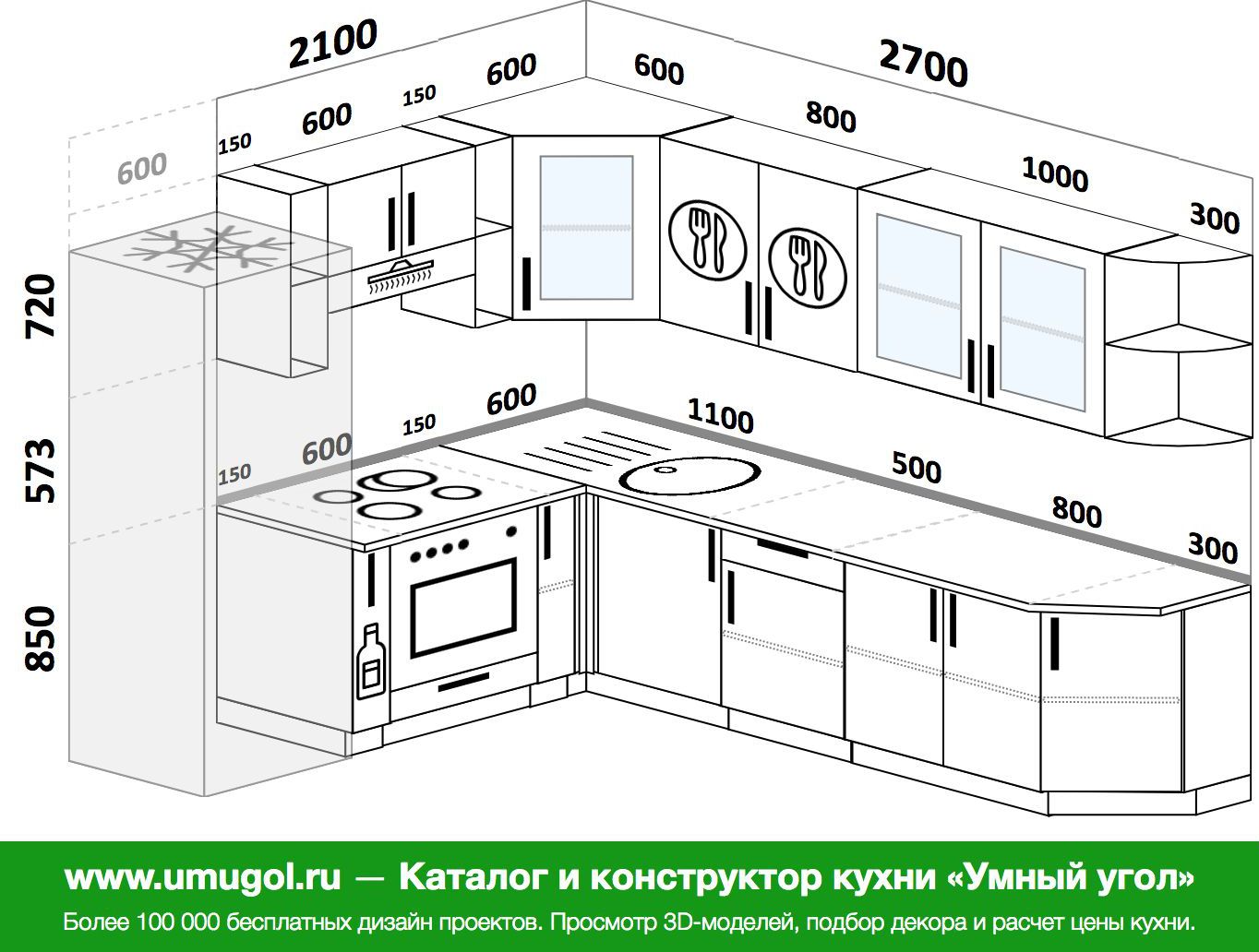 Угловая кухня планировка с размерами