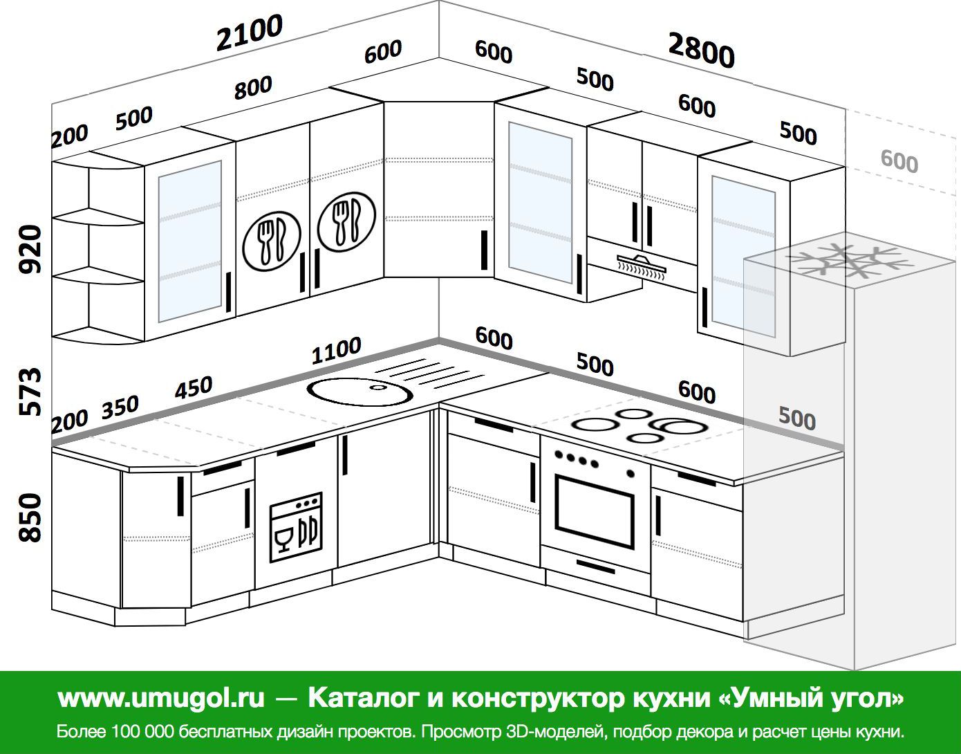 Угловые кухни дизайн проекты с размерами