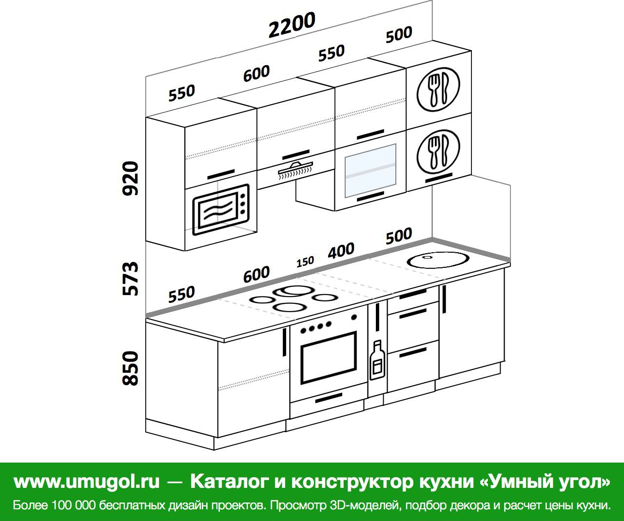 Проект прямой кухни с посудомойкой