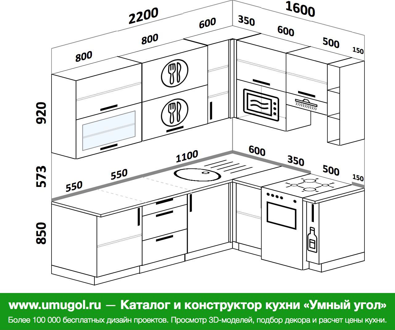 Угловые кухни 220 на 220