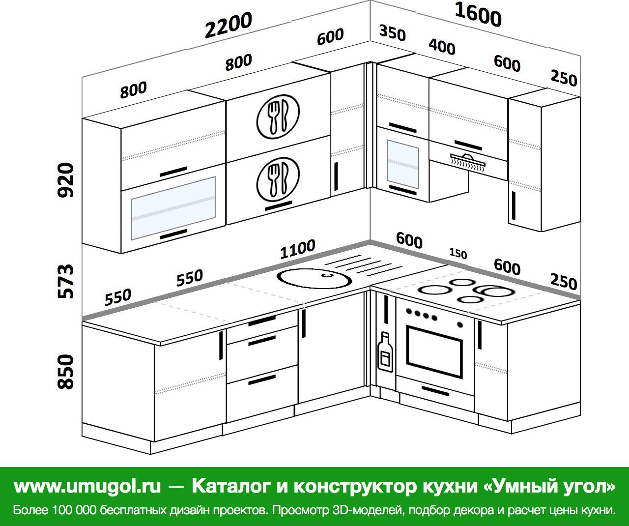 Проекты кухонь угловых с размерами фото готовые