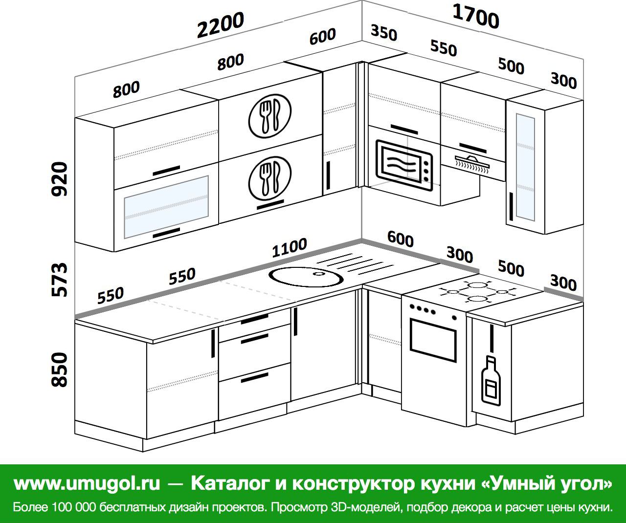 Угловые кухни 220 на 220