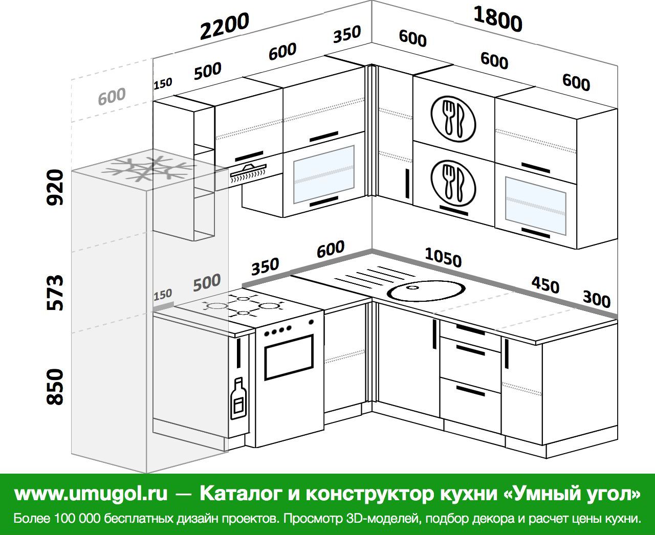 Чертеж кухни с размерами угловой с посудомойкой