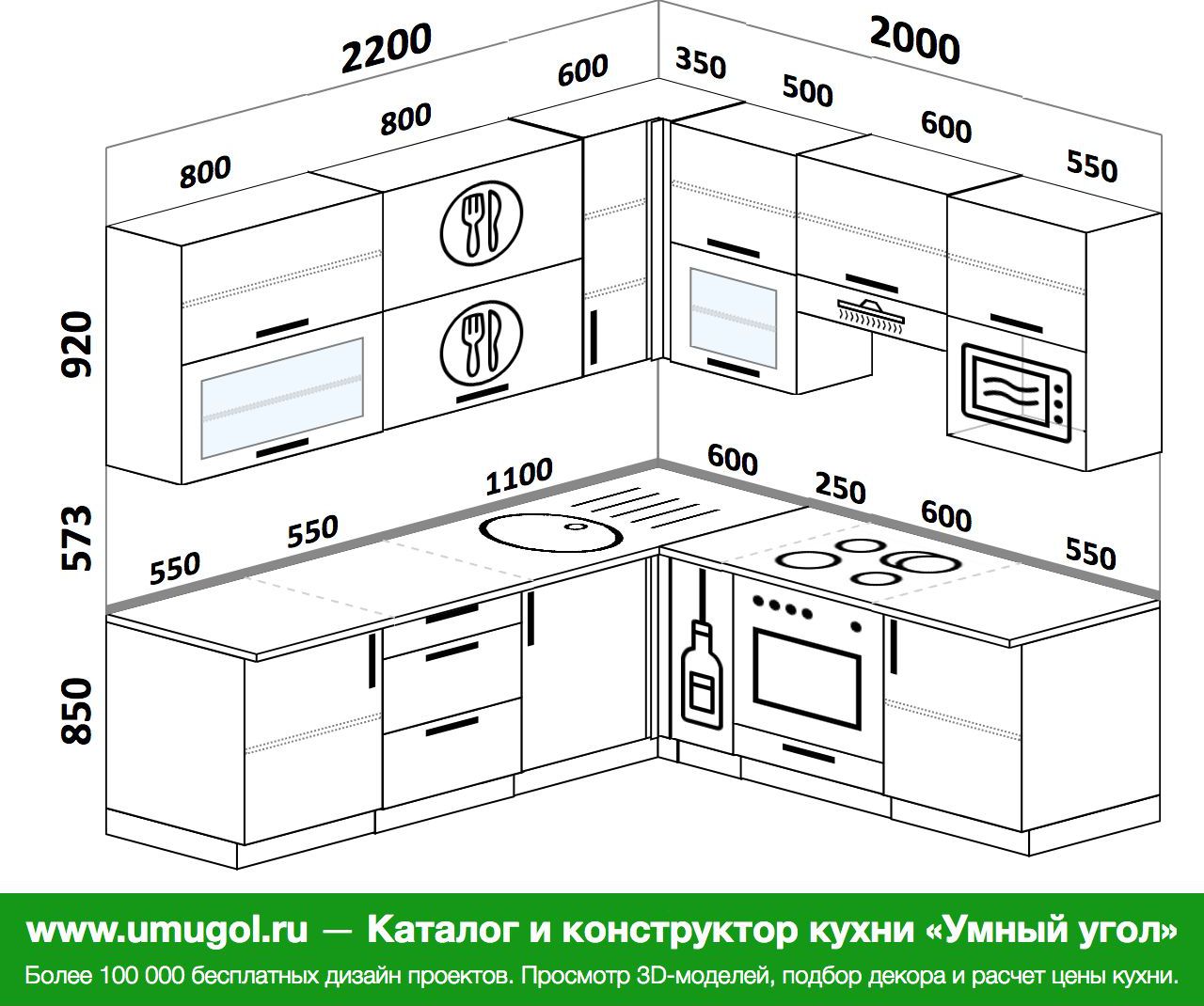 Угловая кухня с встроенной бытовой техникой телевизором схема