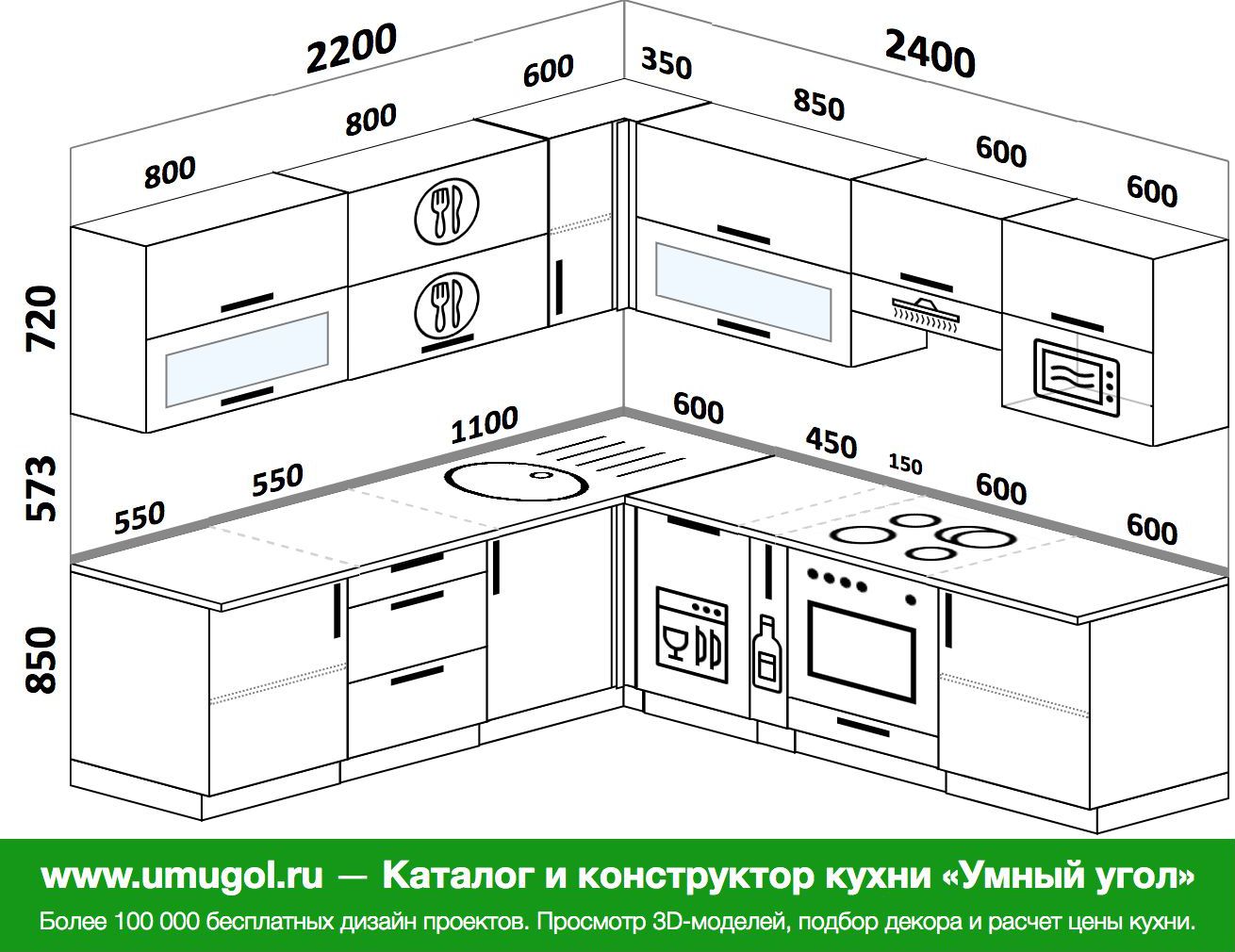 Схема розеток на угловой кухне