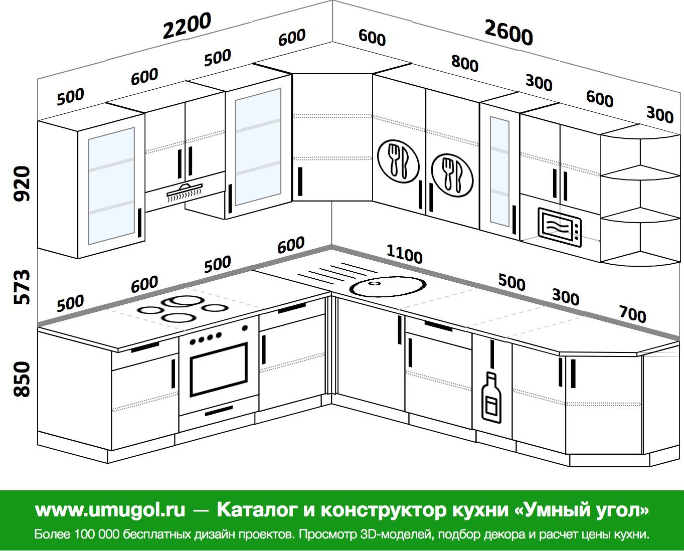 Угловая кухня Размеры