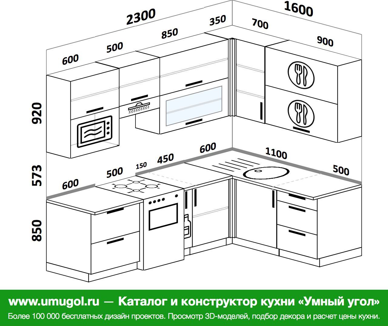 Угловые кухни 220 на 220