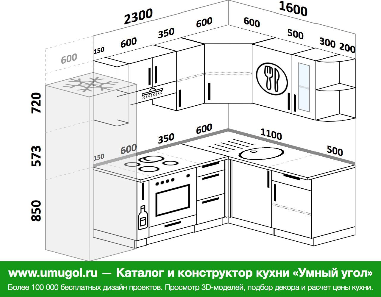 Кухня угловая 1600 на 2000