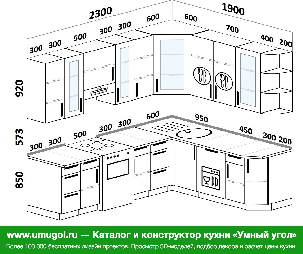 Угловая кухня планировка с размерами