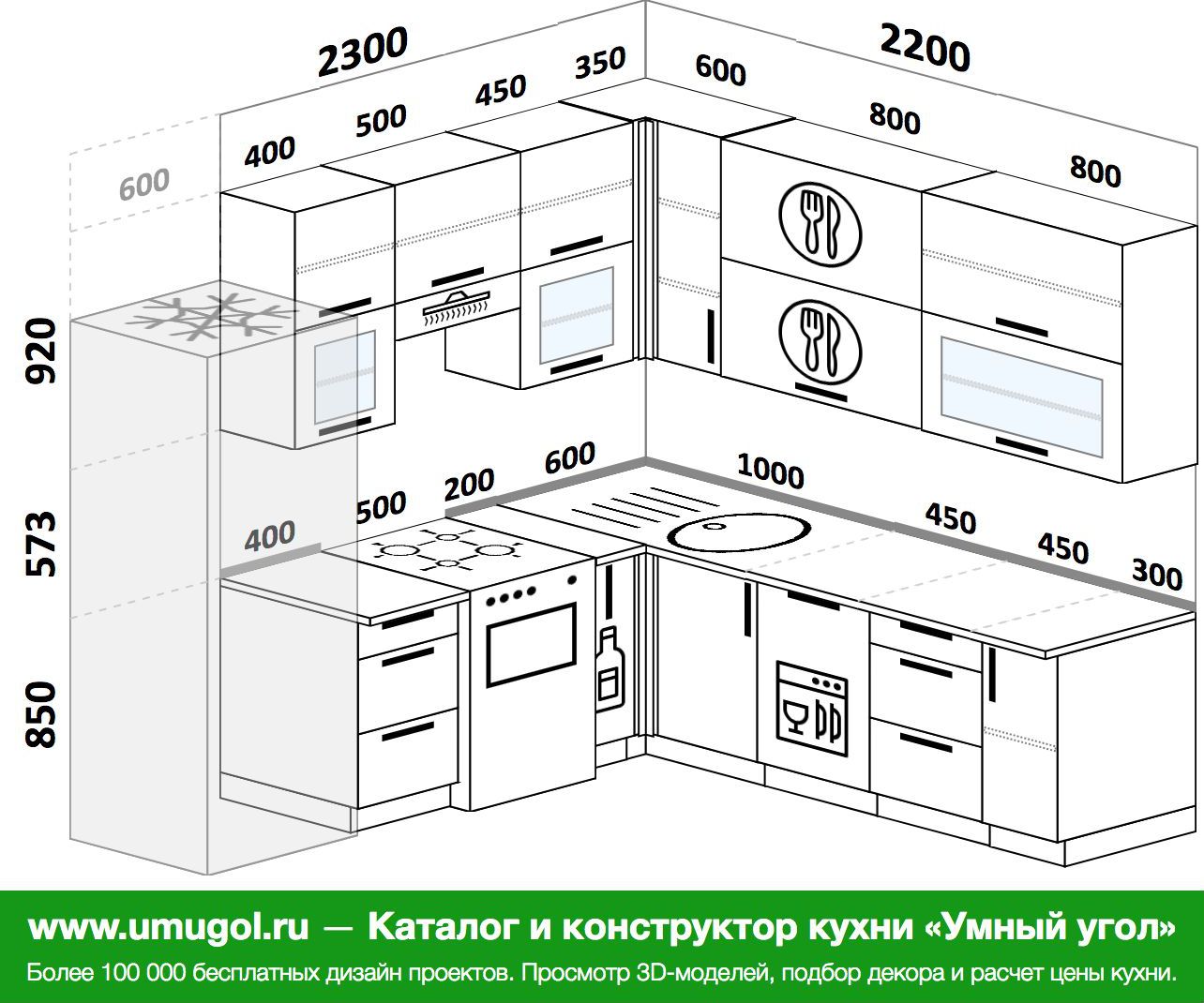 Угловые кухни 220 на 220