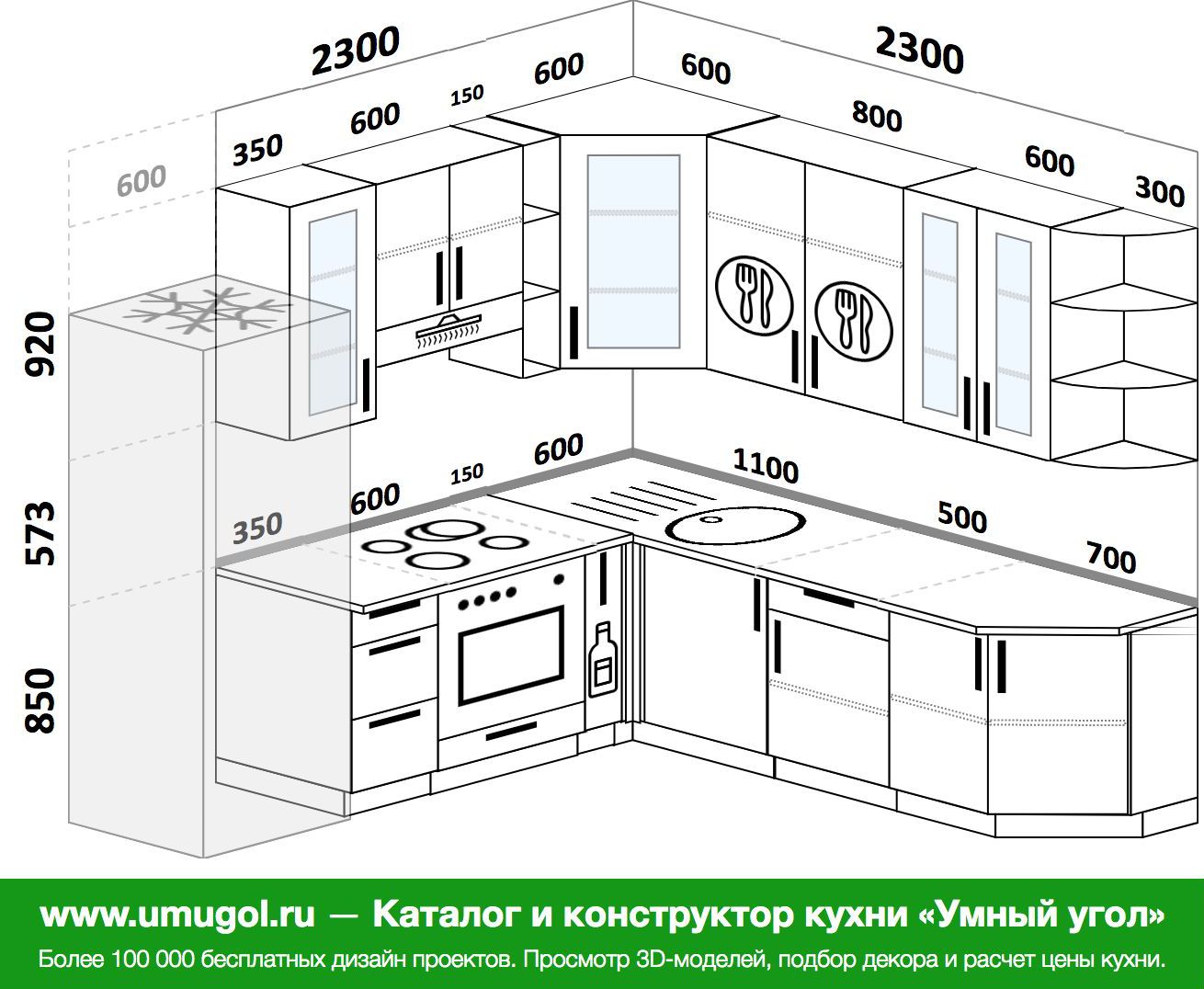 Угловая кухня планировка с размерами