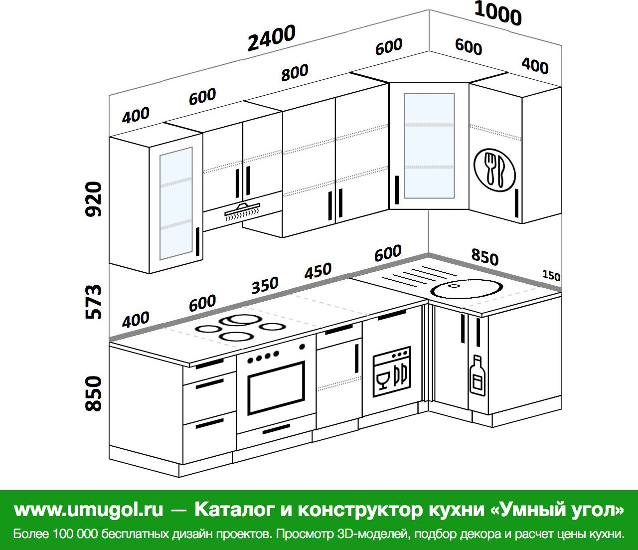 Планировка углового кухонного гарнитура