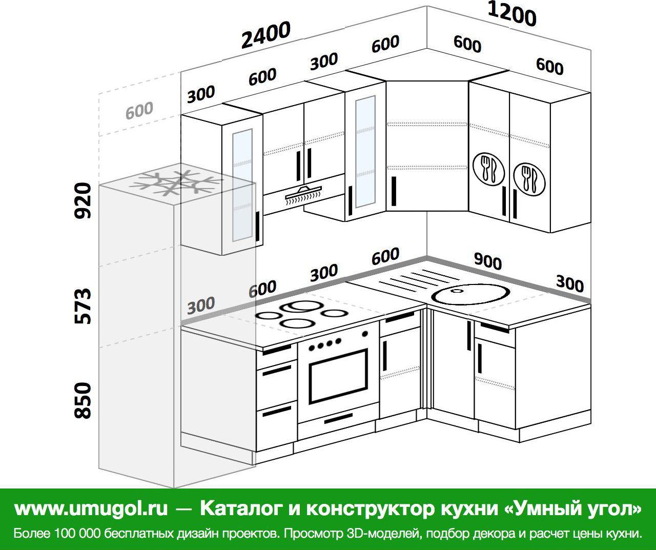 Проекты угловых кухонь с размерами и фото