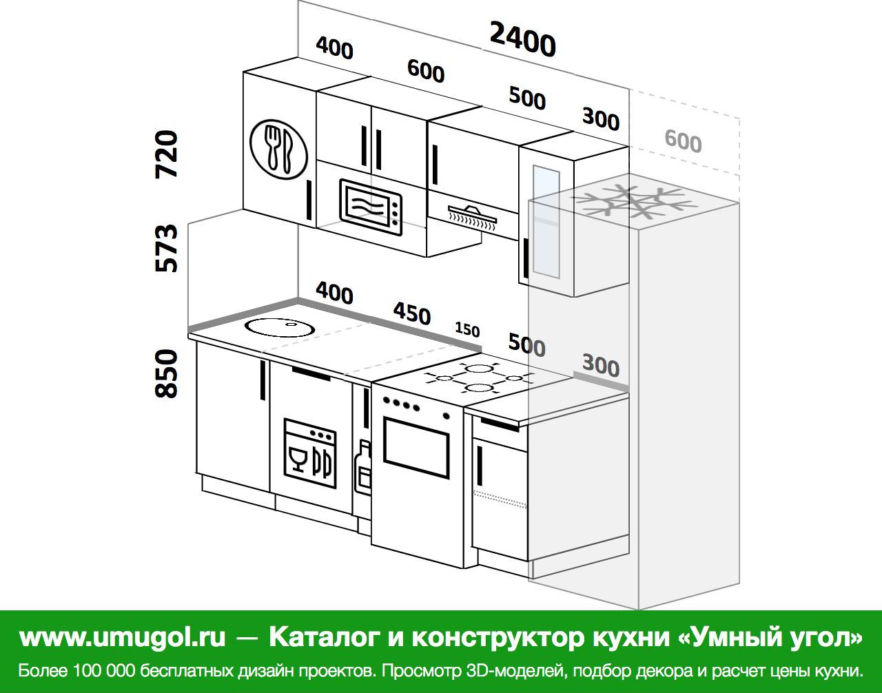 Кухни 2700 мм прямые