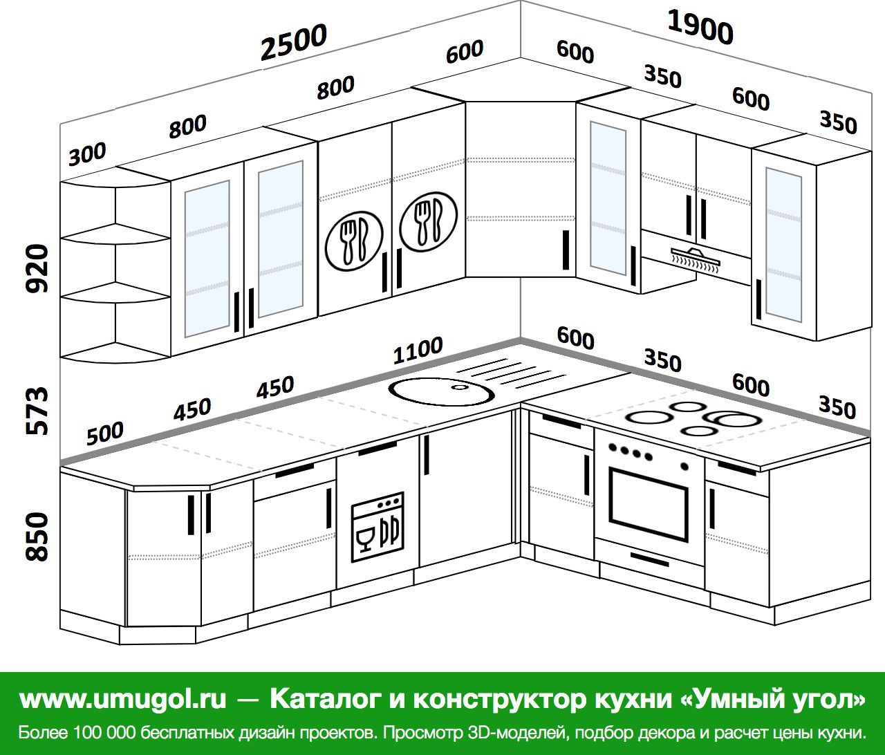 Схема угловой кухни с угловой мойкой с размерами фото