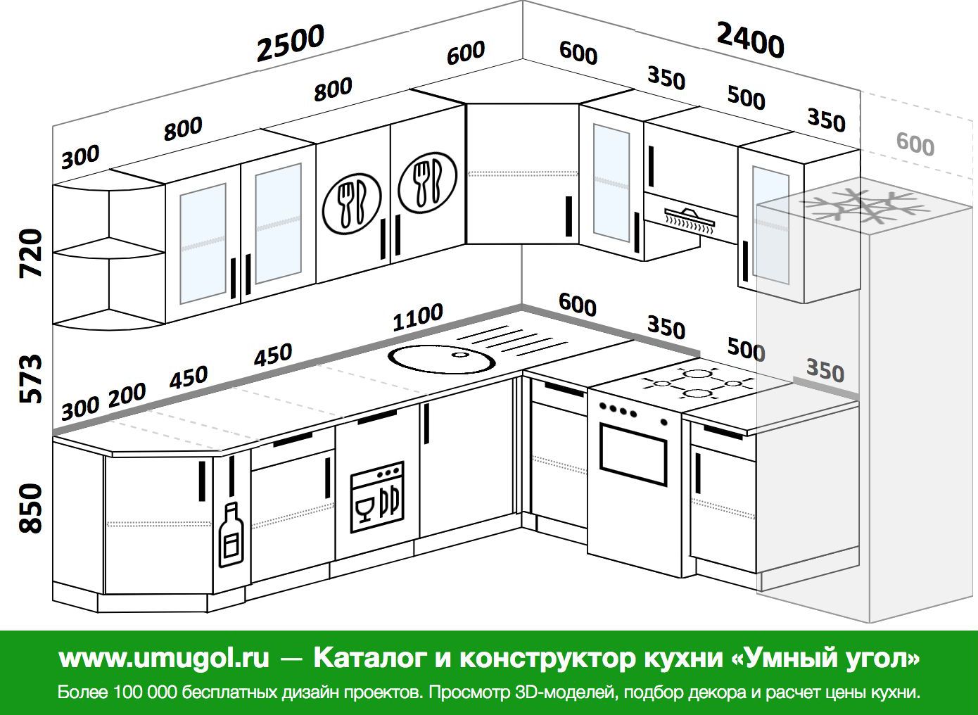 Кухня с углом 135 градусов проекты