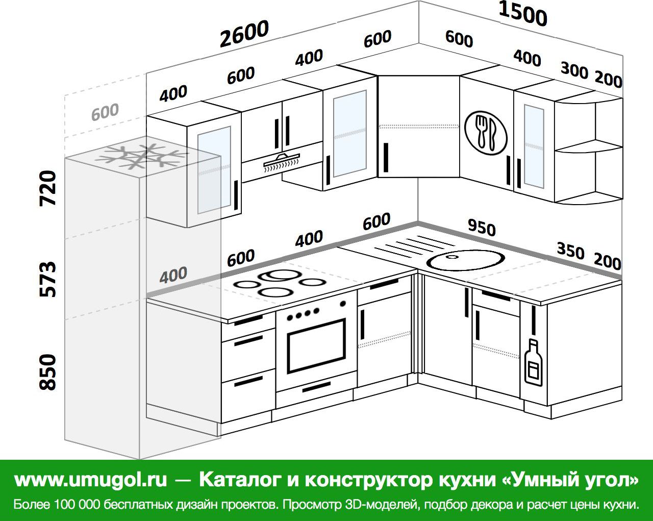 Планировка угловой кухни