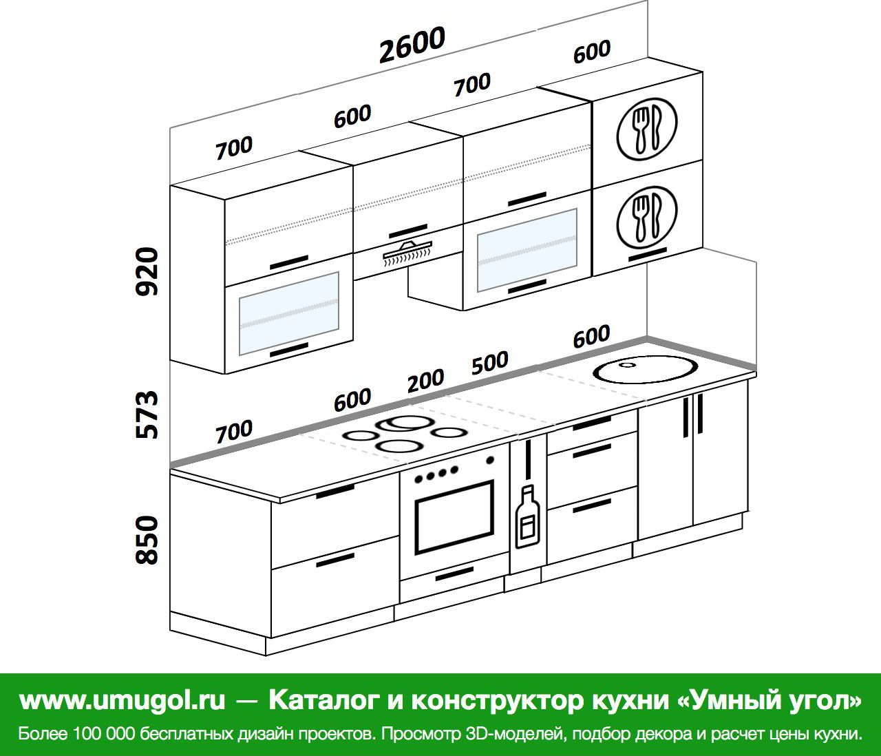 Планировка прямой кухни