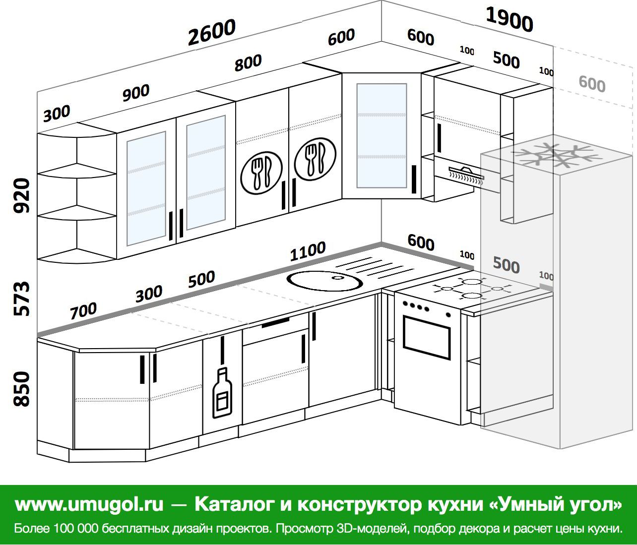 Планировка угловой кухни