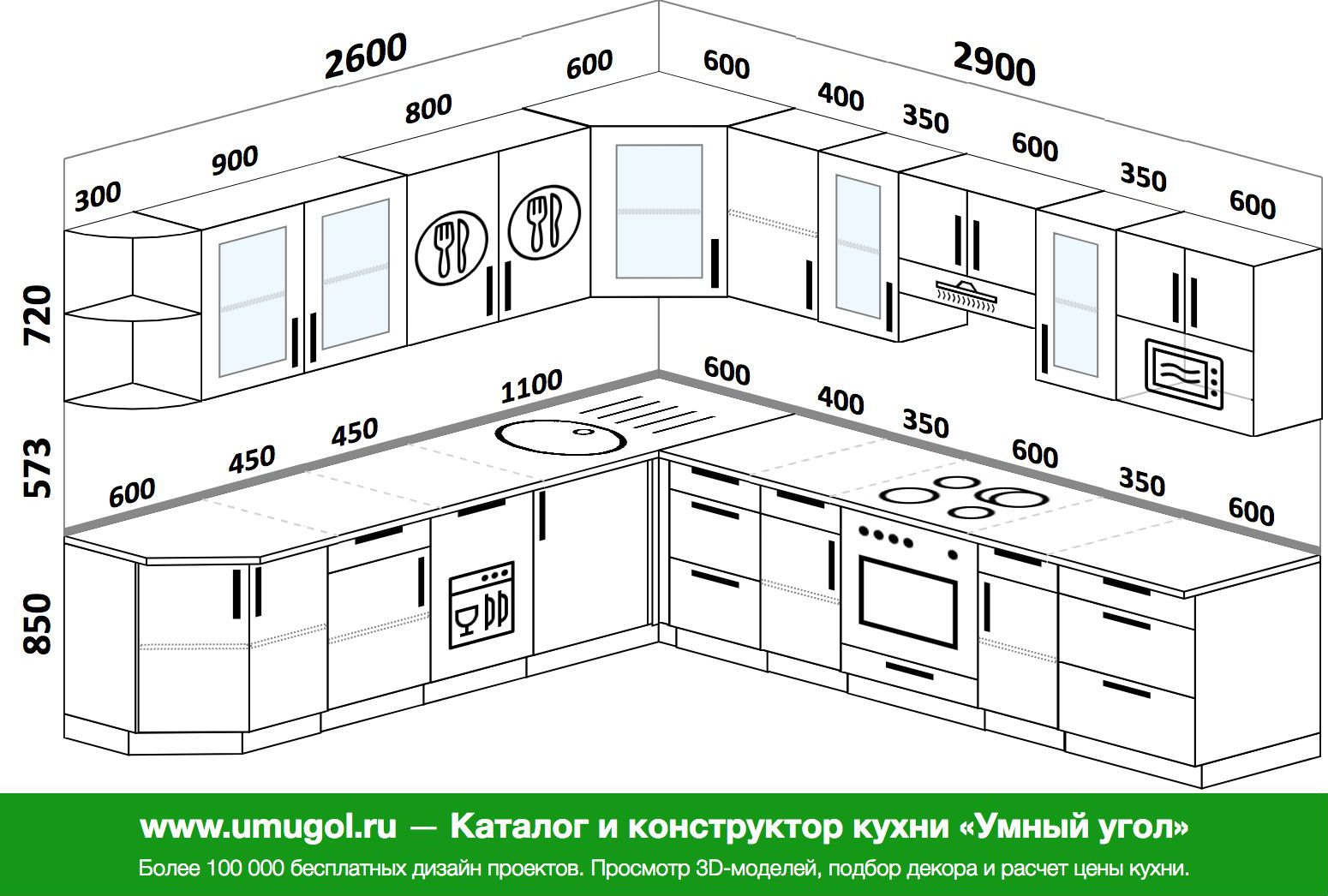 Проект угловой кухни с размерами