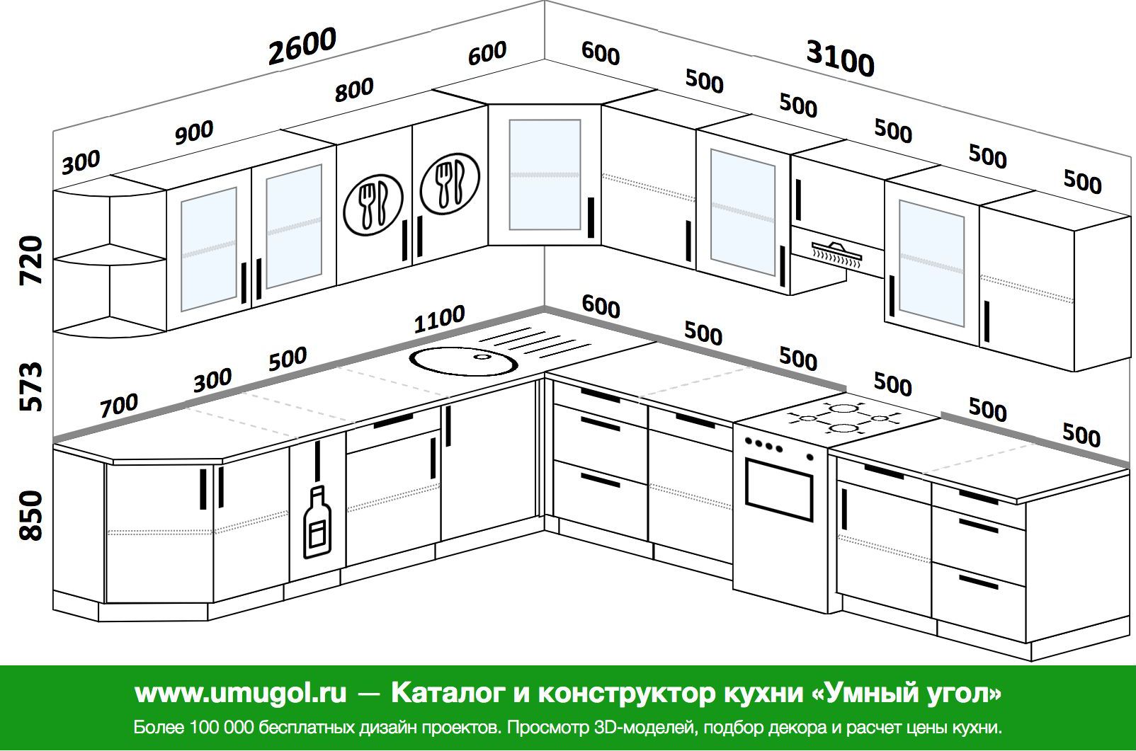 Проекты кухонь угловых с размерами фото готовые