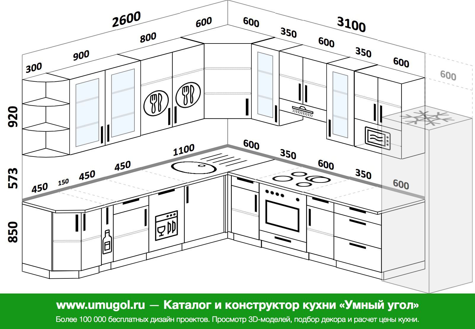 Проект угловой кухни с размерами