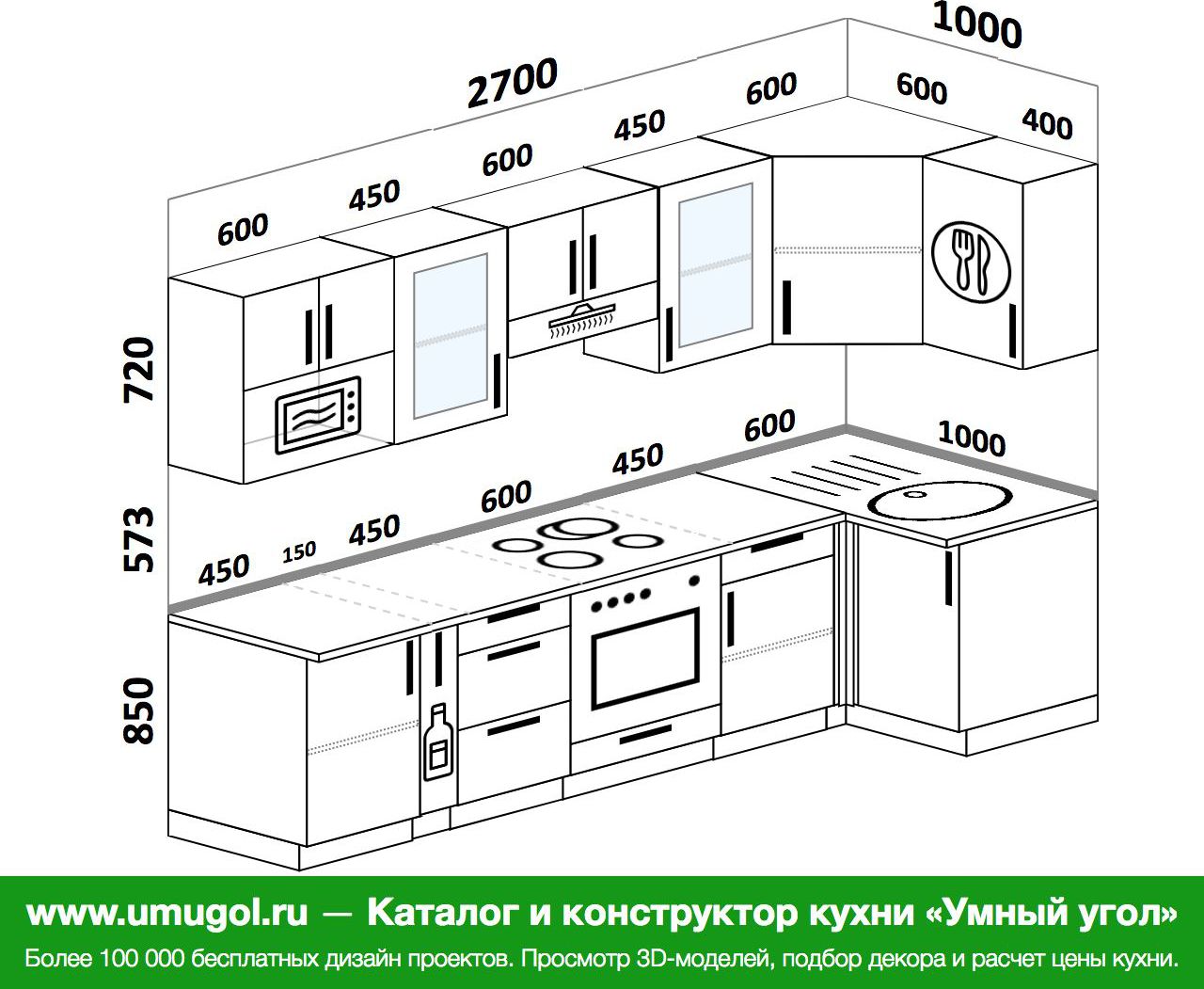 Кухни угловые 3 на 1,5метра чертёж