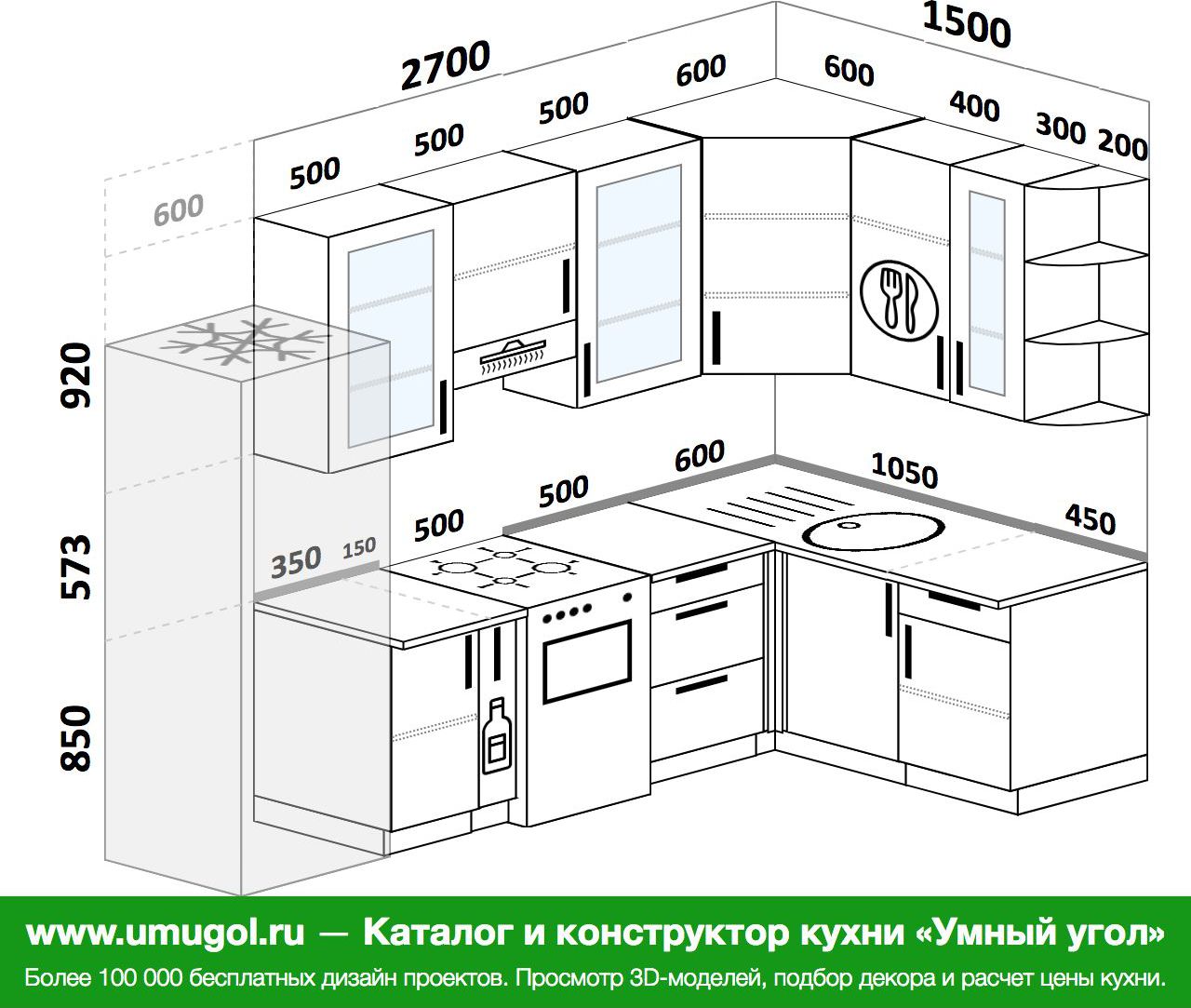 Планировка угловой кухни