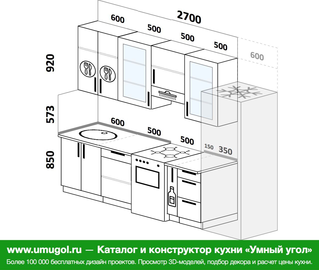 Планировка прямой кухни 4 м