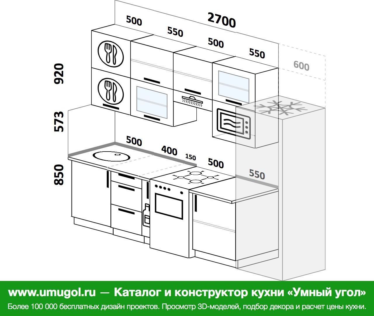 Планировка прямой кухни