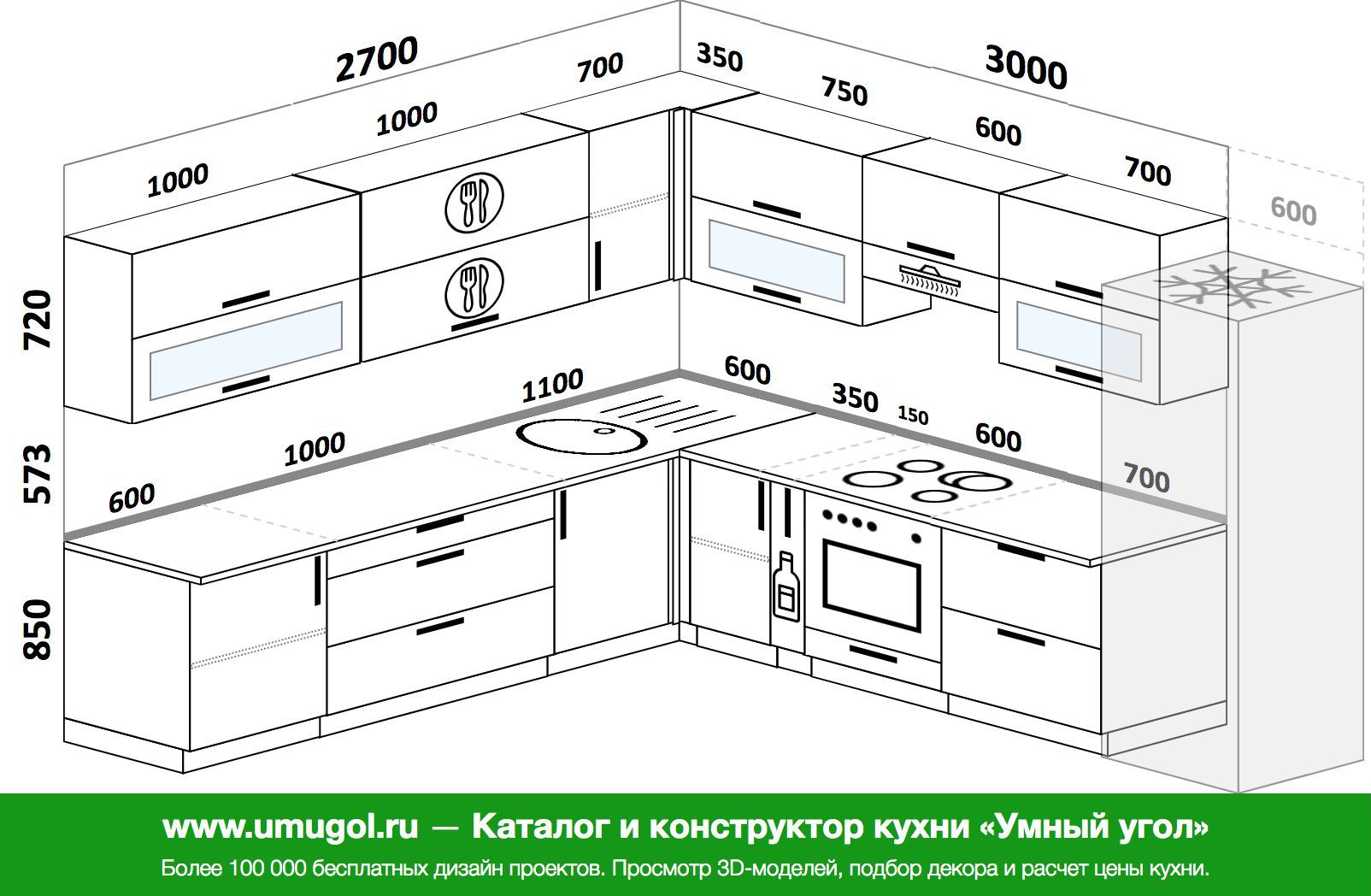 Планировка угловой кухни