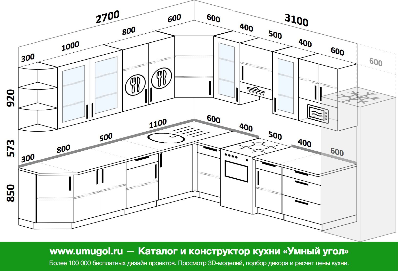 Планировка угловой кухни