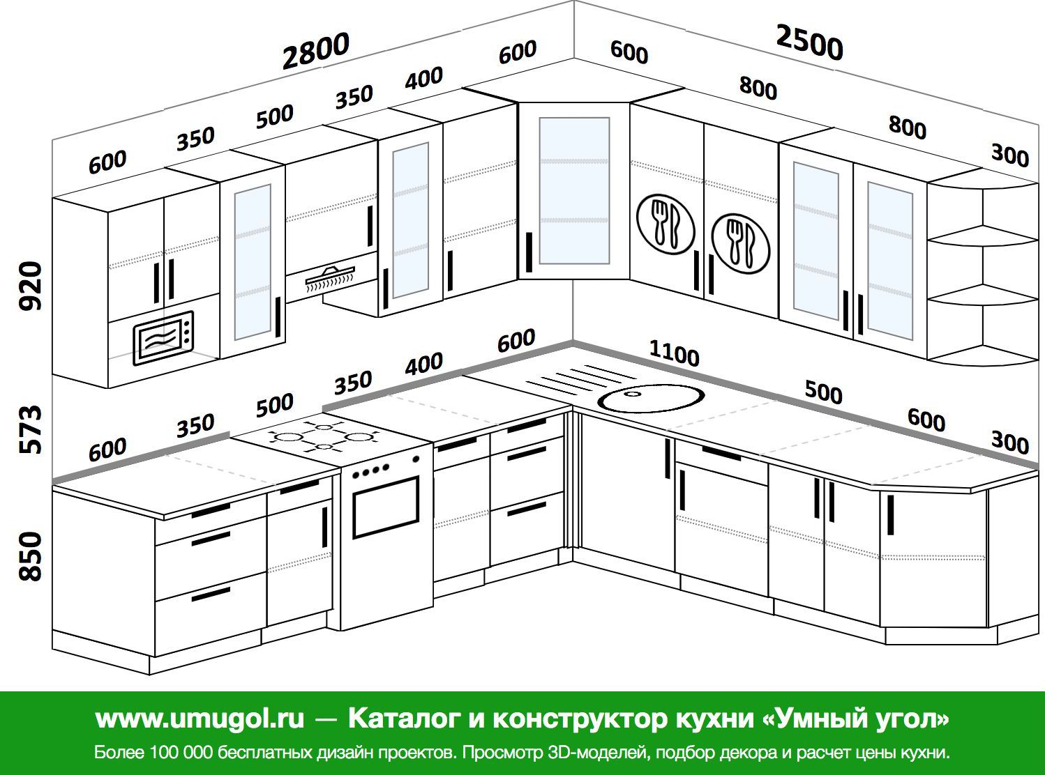 глубина шкафов в кухне