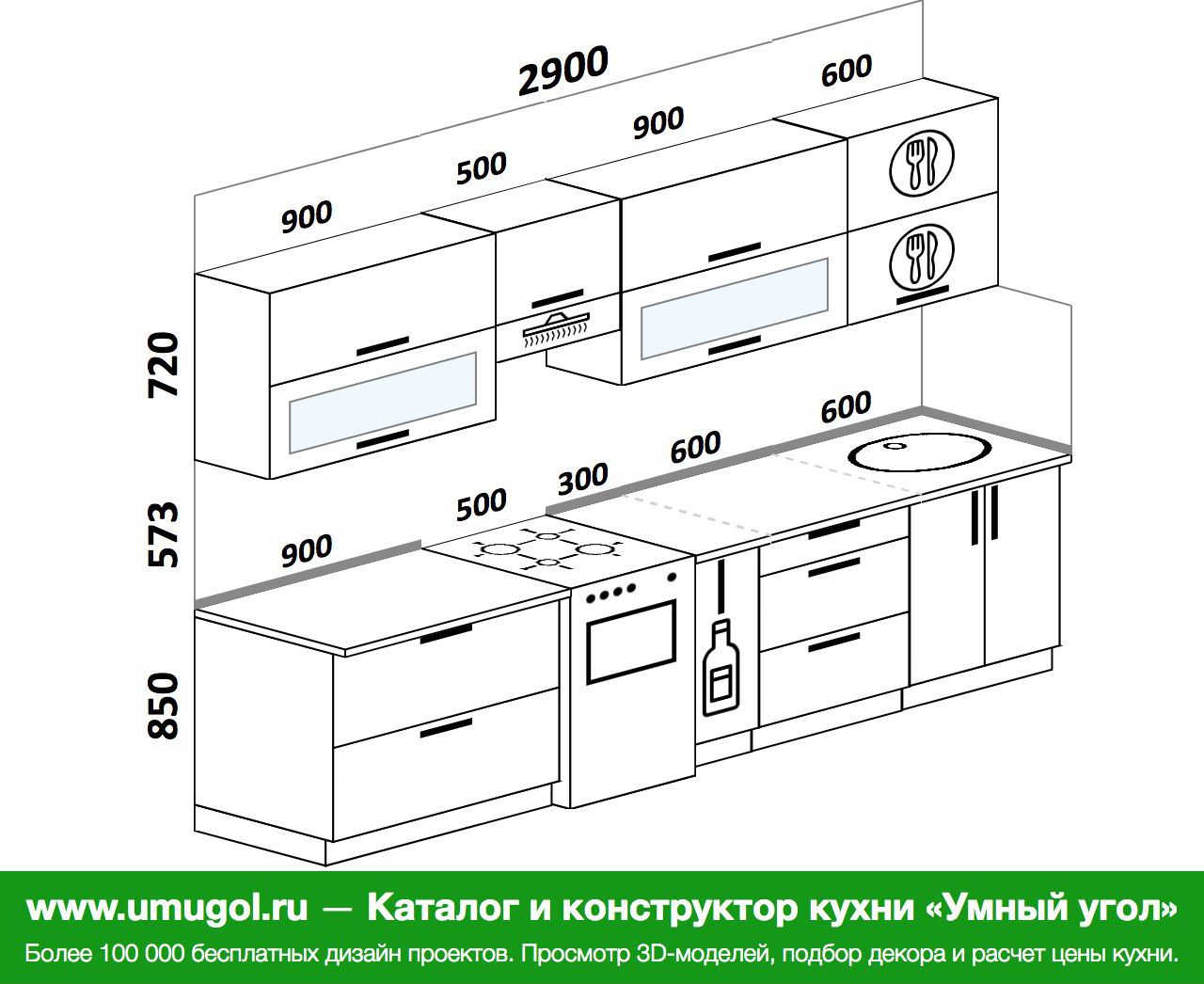 Готовые проекты кухни с размерами