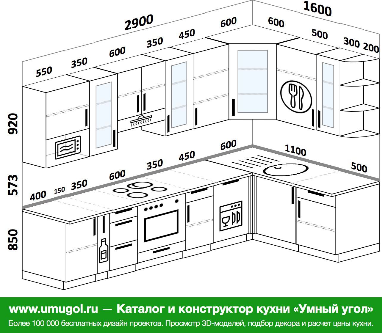 Угловая кухня 2 на 3 дизайн